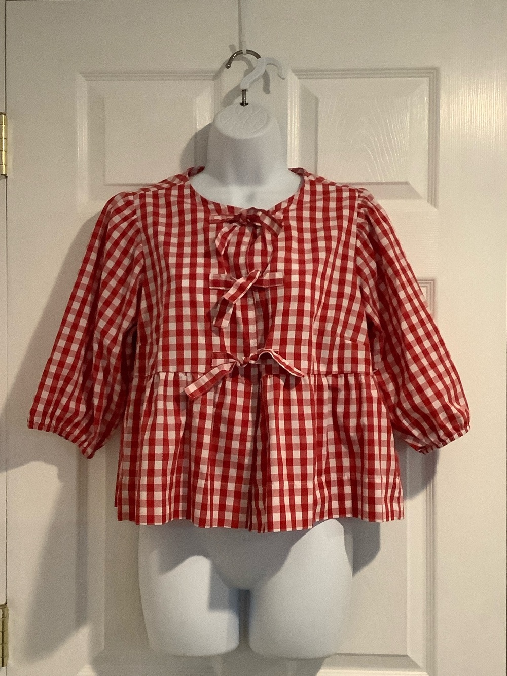 VELVET HEART 100% Cotton Red/White Gingham Peplum BTS Apple Picking Fall Top S
